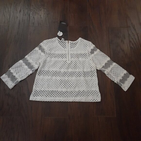 Lollipop Designed by Korea NWT Junior's S White Daisy Crochet Mesh Mod Retro Top - Picture 4 of 14